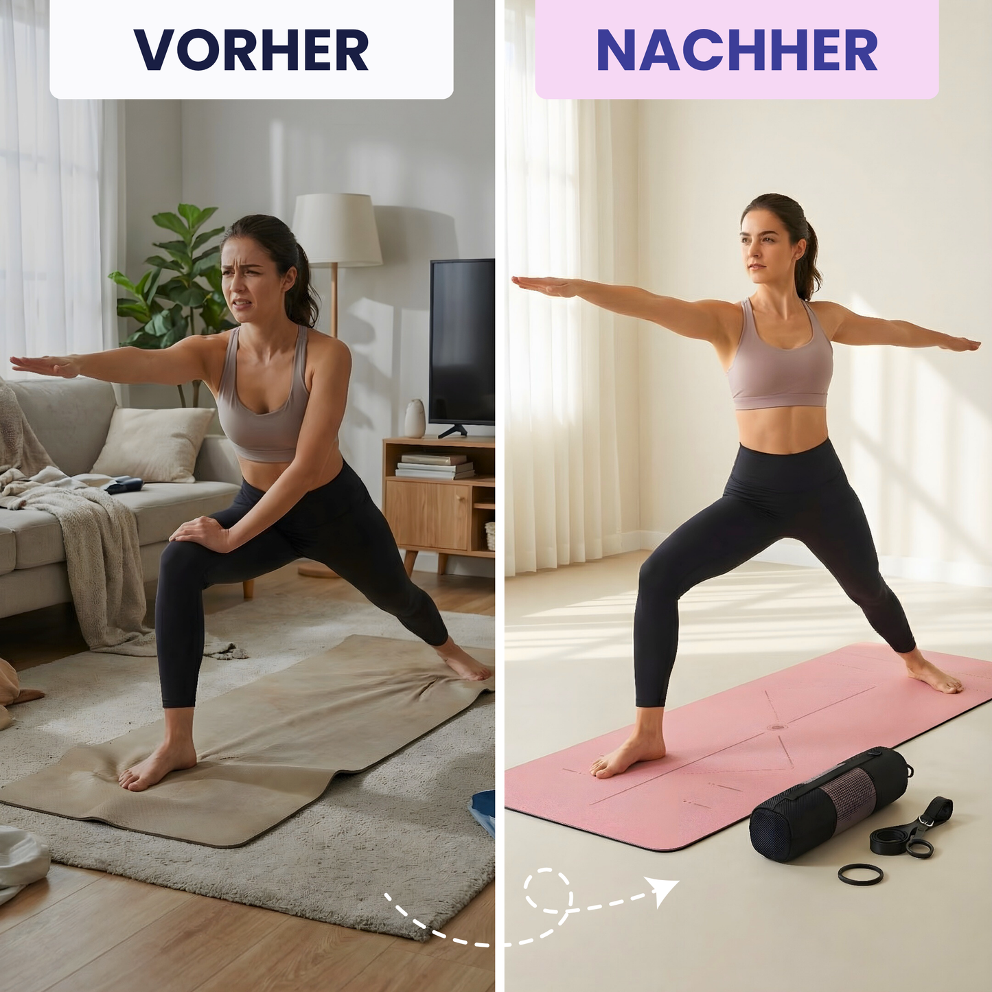 Rutschfeste Yogamatte mit Linien – Stabil trainieren, überall